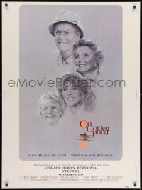8k050 ON GOLDEN POND 30x40 1981 art of Hepburn, Henry Fonda, and Jane Fonda by C.D. de Mar