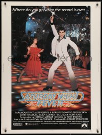 8k061 SATURDAY NIGHT FEVER 30x40 1977 best image of disco John Travolta & Karen Lynn Gorney!
