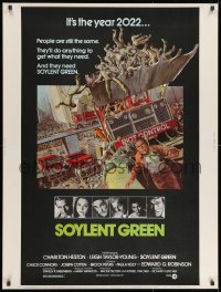8k065 SOYLENT GREEN 30x40 1973 art of Charlton Heston trying to escape riot control by John Solie!