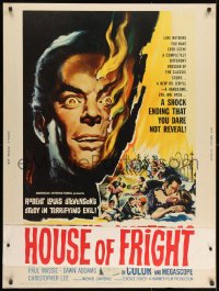 8k075 TWO FACES OF DR. JEKYLL 30x40 1961 House of Fright, cool burning face art by Reynold Brown!