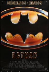 8k598 BATMAN 1sh 1989 directed by Tim Burton, cool image of Bat logo, new credit design!