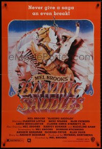 8k193 BLAZING SADDLES 27x40 video poster R1980s art of Little & Mel Brooks by Alvin & Goldschmidt!