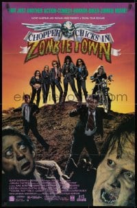 8k194 CHOPPER CHICKS IN ZOMBIETOWN 26x40 video poster R1992 Amazons w/guns, whips, chains & rock 'n' roll!
