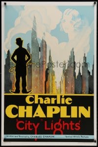 8k084 CITY LIGHTS S2 recreation 1sh 2001 Charlie Chaplin overlooking New York skyline!