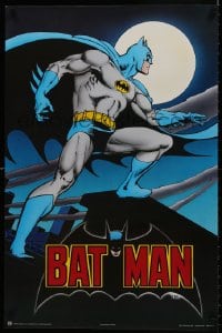 8k286 BATMAN 22x34 Canadian commercial poster 1982 full-length art of The Caped Crusader, moon!