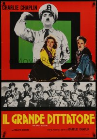 8k323 GREAT DICTATOR 27x39 Italian commercial poster 1980s Charlie Chaplin as Hitler-like Hynkel!