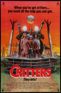 8k632 CRITTERS style A 1sh 1986 great completely different art of cast & monsters by Ken Barr!