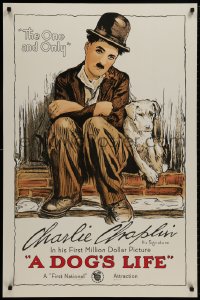 8k087 DOG'S LIFE S2 recreation 1sh 1998 great stone litho art of Charlie Chaplin & his mutt!