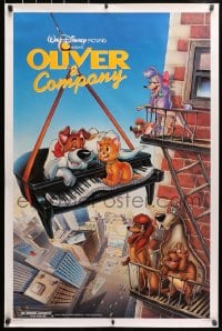 8k817 OLIVER & COMPANY 1sh 1988 art of Walt Disney cats & dogs in New York City by Bill Morrison!