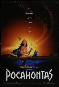8k827 POCAHONTAS DS 1sh 1995 Walt Disney, art of famous Native American Indian in canoe w/raccoon!