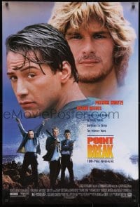 8k828 POINT BREAK DS 1sh 1991 Keanu Reeves, Patrick Swayze and gang in masks, robbery & surfing!
