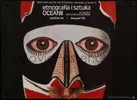 8k436 ETNOGRAFIA I SZTUKA OCEANII museum Polish 26x36 1980 art of a colorful mask by Maria Janiga!