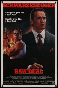 8k848 RAW DEAL 1sh 1986 artwork of Arnold Schwarzenegger with gun & in suit by John Alvin!