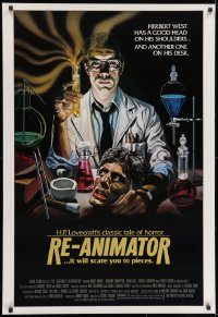 8k851 RE-ANIMATOR 1sh 1985 great mad scientist & severed head horror art!