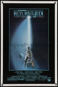 8k855 RETURN OF THE JEDI 1sh 1983 George Lucas, art of hands holding lightsaber by Reamer!