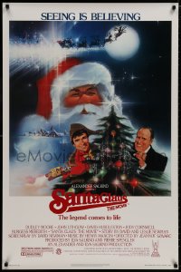 8k869 SANTA CLAUS THE MOVIE 1sh 1985 Bob Peak art of Santa & his reindeer sleigh, Moore, Lithgow!