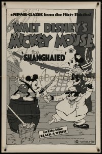 8k883 SHANGHAIED 1sh R1974 cool art of Mickey Mouse dueling Pegleg Pete w/swordfish!