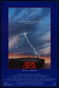 8k887 SHORT CIRCUIT 1sh 1986 cool artwork of Johnny Five being struck by lightning by John Alvin!