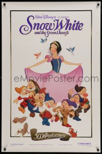 8k898 SNOW WHITE & THE SEVEN DWARFS foil 1sh R1987 Walt Disney animated cartoon fantasy classic!