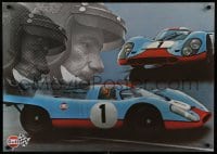 8k152 GULF PORSCHE 917 2-sided 24x34 Swiss advertising poster 1970s Jo Siffert & schematic of racer!