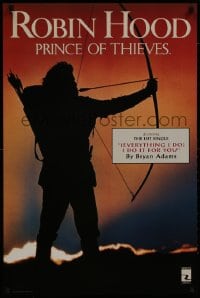 8k124 ROBIN HOOD PRINCE OF THIEVES 24x36 music poster 1991 different silhouette of Kevin Costner!
