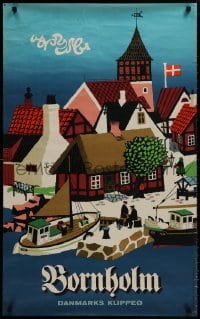 8k114 BORNHOLM 25x39 Danish travel poster 1950s great art of a small village by Erik Haibak!