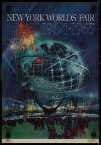 8k117 NEW YORK WORLD'S FAIR 11x16 travel poster 1961 art of the Unisphere & fireworks by Bob Peak!