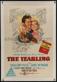 8m007 YEARLING linen Aust 1sh 1946 artwork of Gregory Peck, Jane Wyman, Claude Jarman Jr., classic!