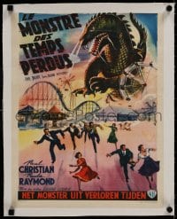 8m069 BEAST FROM 20,000 FATHOMS linen Belgian 1953 Ray Bradbury, art of monster crushing carnival!