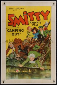 8m268 CAMPING OUT linen 1sh 1928 art of Donald Harris as Smitty and His Pals, ultra rare!