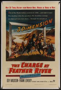 8m273 CHARGE AT FEATHER RIVER linen 3D 1sh 1953 Guy Madison, Lovejoy, great cowboy western artwork!