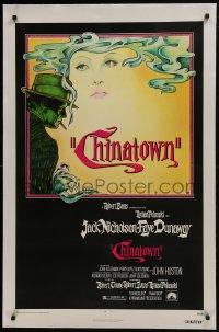 8m275 CHINATOWN linen 1sh 1974 art of Jack Nicholson & Faye Dunaway by Jim Pearsall, Polanski