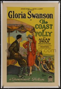 8m281 COAST OF FOLLY linen 1sh 1925 Gloria Swanson as both mother & daughter in wild scandal, rare!