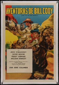 8m282 CODY OF THE PONY EXPRESS linen Spanish/US 1sh 1950 Glenn Cravath art of cowboy Jock Mahoney!