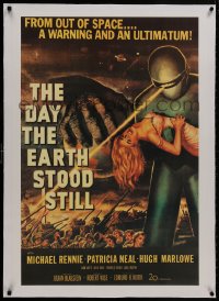 8m197 DAY THE EARTH STOOD STILL linen 26x36 commercial poster 2000s classic art of Gort with girl!