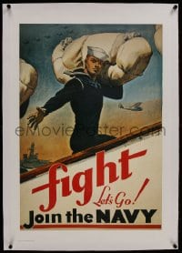 8m202 LET'S GO JOIN THE NAVY linen 22x32 commercial poster 1980s McClelland Barclay art of sailor!