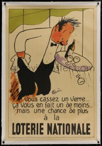 8m204 LOTERIE NATIONALE linen 30x43 French commercial poster 1999 art of waiter from 1955 poster!