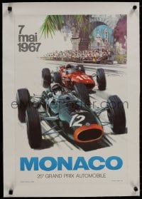 8m206 MONACO linen 16x24 French commercial poster 1980s Turner 1967 Formula 1 Grand Prix racing art!