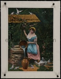 8m208 REUTLINGER PHOTOGRAPHY STUDIO linen 15x21 French special poster 1890s woman by water well!