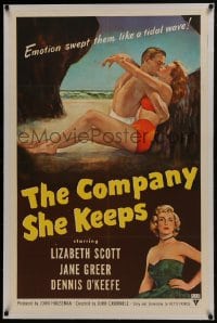8m286 COMPANY SHE KEEPS linen 1sh 1951 art of sexy bad Jane Greer + parole officer Lizabeth Scott!