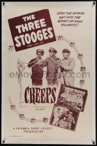 8m291 CREEPS linen 1sh 1956 great images of The Three Stooges w/ Shemp with skeleton & skulls!