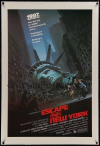 8m305 ESCAPE FROM NEW YORK linen studio style 1sh 1981 Carpenter, Jackson art of decapitated Lady Liberty!