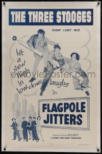 8m313 FLAGPOLE JITTERS linen 1sh 1956 The Three Stooges, Shemp, Larry & Moe hit a new laugh high!