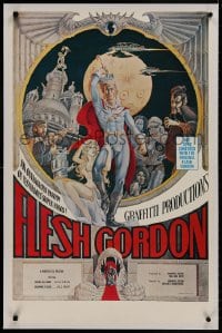 8m177 FLESH GORDON linen 23x36 special poster 1974 wacky erotic super hero spoof art by George Barr!