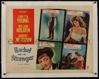 8m235 RACHEL & THE STRANGER linen style B 1/2sh 1948 William Holden, Robert Mitchum & Loretta Young!