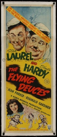 8m220 FLYING DEUCES linen insert 1939 great artwork of Stan Laurel & Oliver Hardy, ultra rare!