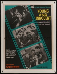 8m003 YOUNG & INNOCENT linen Indian R1960s Alfred Hitchcock romantic murder mystery, film strip art!