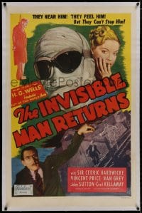 8m354 INVISIBLE MAN RETURNS linen 1sh R1948 Cedric Hardwicke can't stop Vincent Price, H.G. Wells!