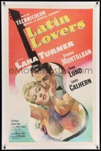 8m370 LATIN LOVERS linen 1sh 1953 best artwork of sexy Lana Turner & Ricardo Montalban in guitar!