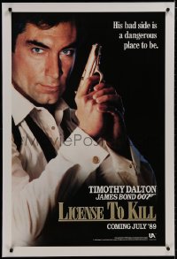 8m373 LICENCE TO KILL linen teaser 1sh 1989 Dalton as Bond, his bad side is dangerous, 'License'!